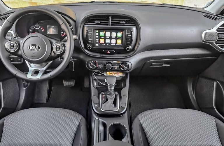 The steering wheel of the 2021 Kia Soul is shown.